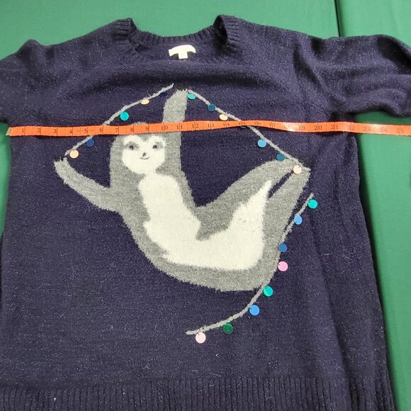 Lauren Conrad fuzzy blue Christmas holiday sloth sweater with sequins EUC sz XL - Picture 4 of 9